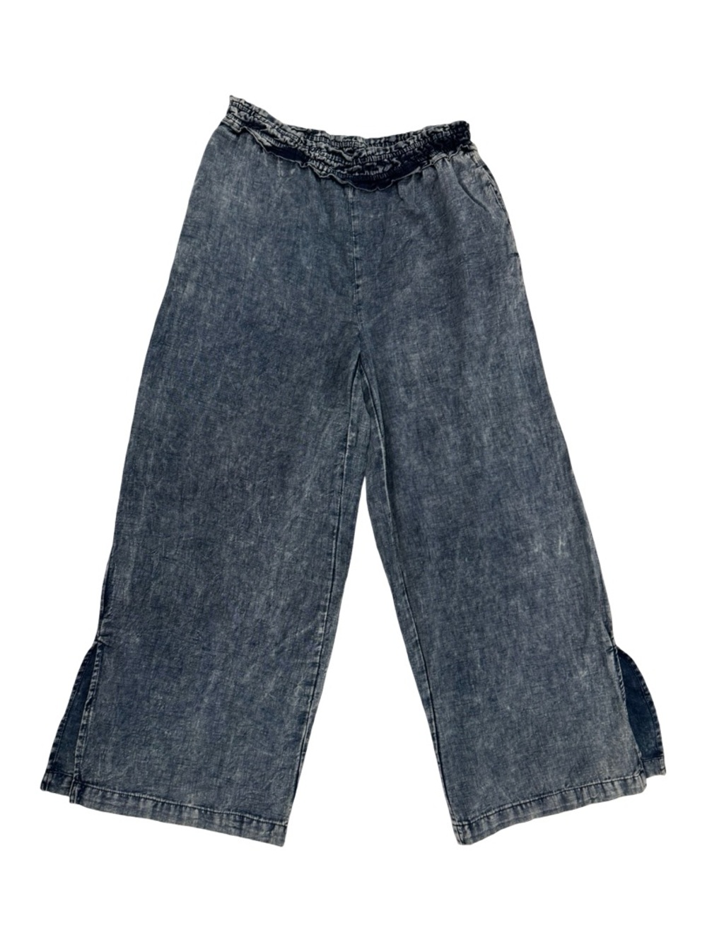 Anthropologie Washed Blue Paperbag Waist Wide-Leg lightweight cotton Jeans - Picture 2 of 15